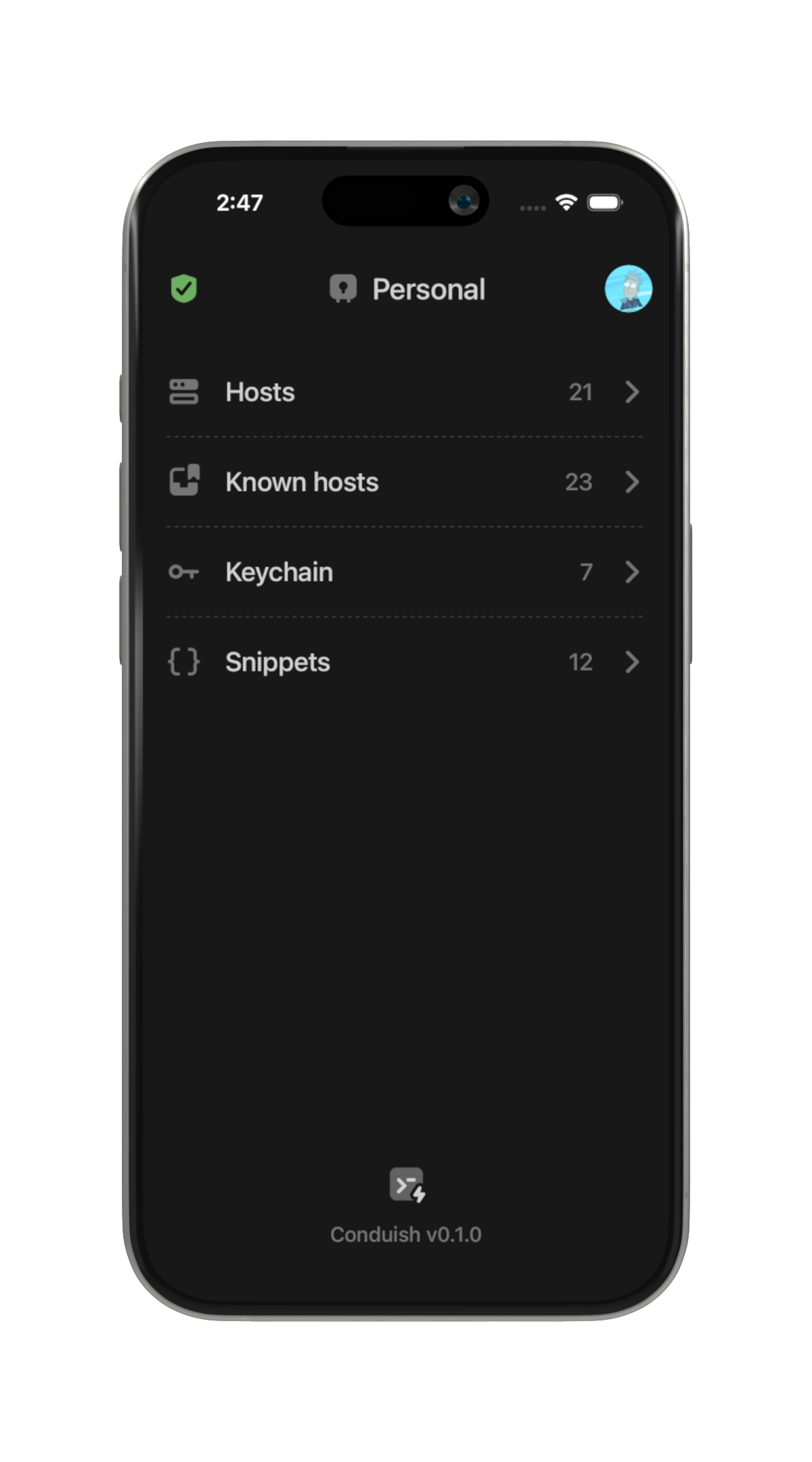 Conduish mobile vault with synced hosts, keys, and snippets